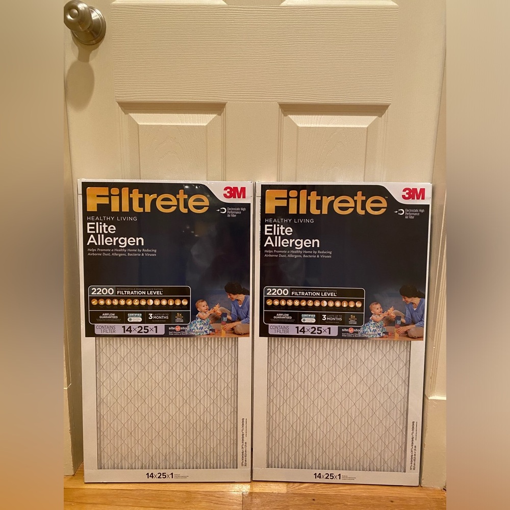 2 NWT Filtrete 14x25x1 Elite Allergen Healthy Living Filters MPR 2200 MERV 13